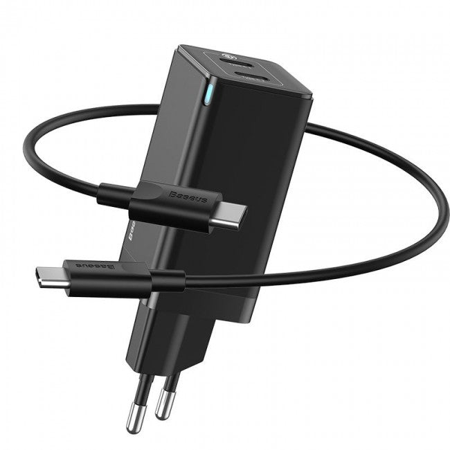 Швидкий сітьовий зарядний пристрій Baseus GaN2 Quick Charger 45W Type-C + Type-C (з кабелем Type-C to Type-C на 60W) Black
