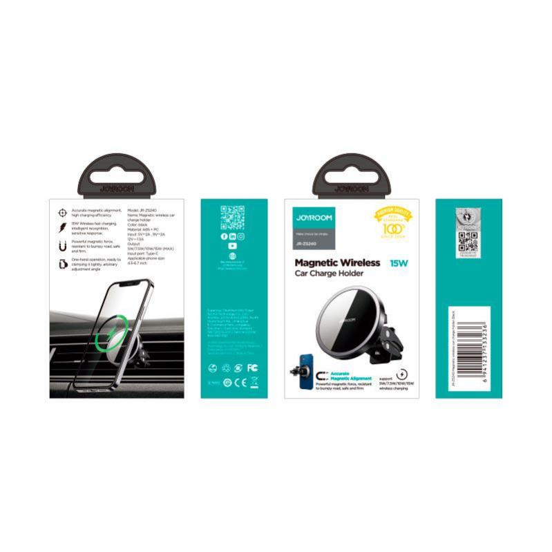 Автодержавач Joyroom JR-ZS240 з бездротовою зарядкою Magnetic wireless car charge holder For IPhone 12 series Magsafe 15W чорний