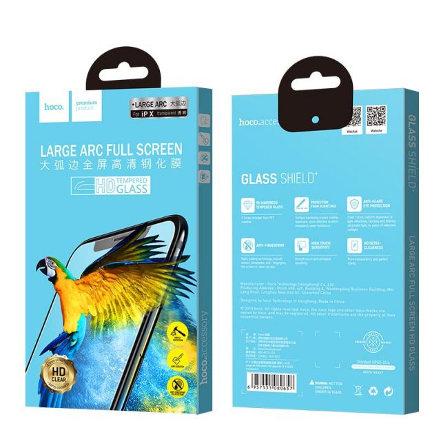 Захисне скло Hoco Large arc full screen HD tempered glass (A10) для Apple iPhone X/XS