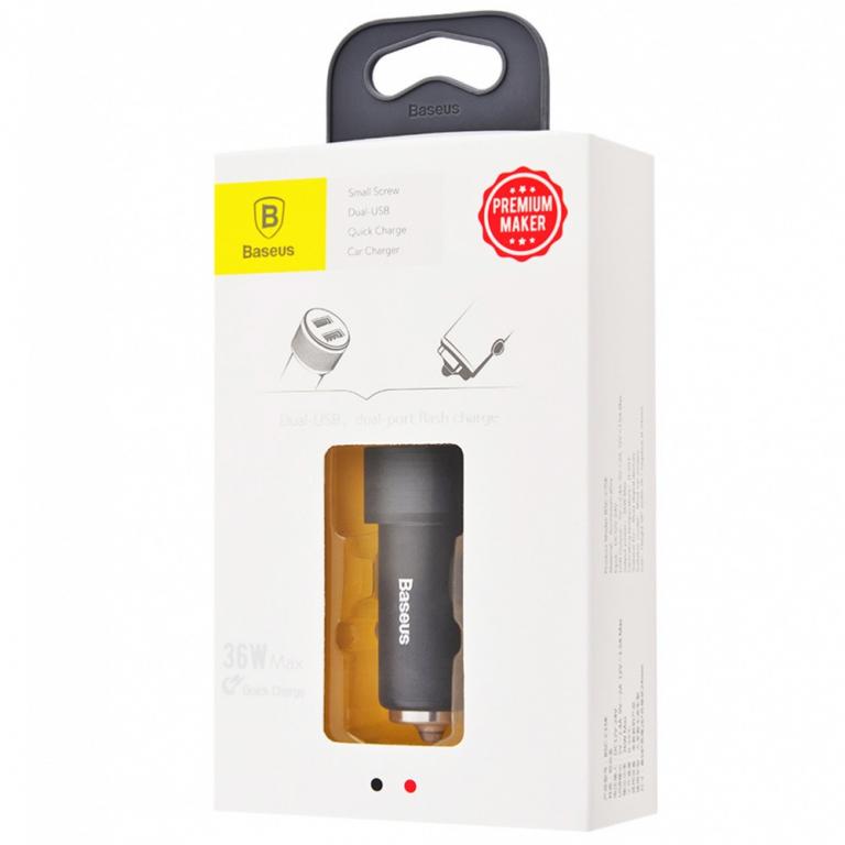 Автомобільне зарядне пристрій Baseus Small Screw Quick Charge (2USB, 36W) Black
