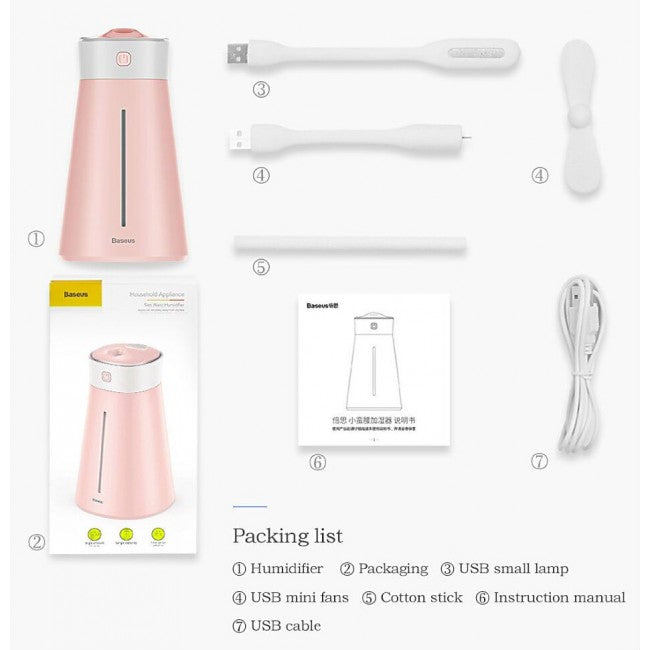 Увлажнитель воздуха Baseus Slim waist humidifier (с аксессуарами) Pink