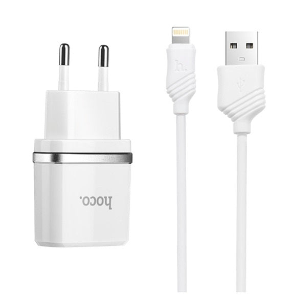 Мережевий зарядний пристрій HOCO C12 2USB 2.4A + Кабель Lightning Black