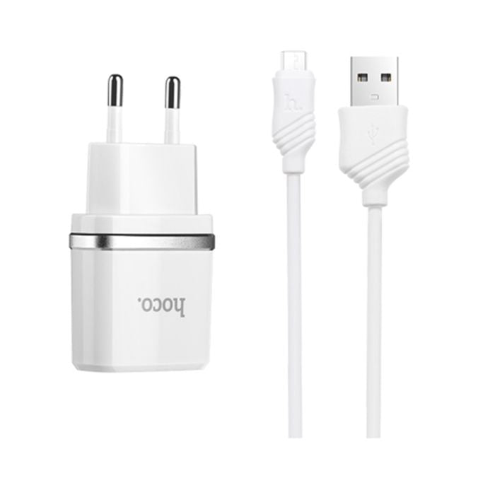 Мережеве зарядне пристрій Hoco C11 + Micro USB Cable (1USB 1А) Білий