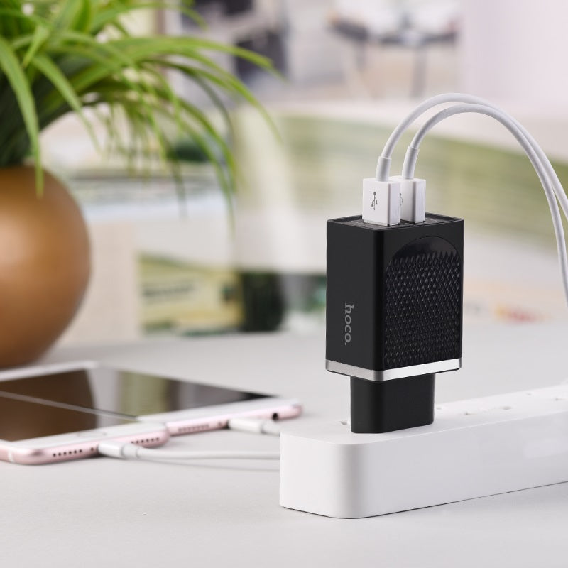 Мережевий зарядний пристрій Hoco C43A (2USB, 2.4А) Чорний
