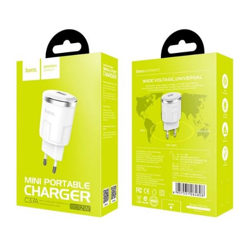 Мережевий зарядний пристрій Hoco C37A Thunder (1USB, 2.4A) Білий