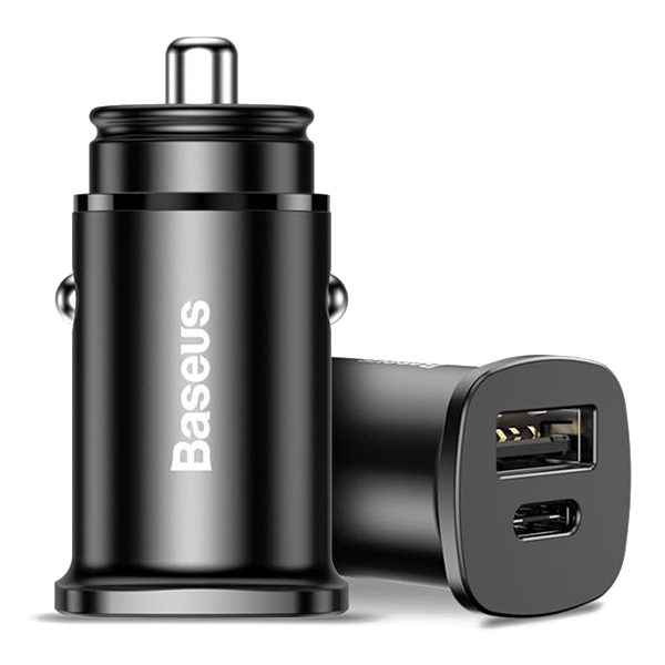 Автомобільне зарядне пристрій Baseus Square metal A+C 30W PPS QC4.0+ (USB+Type-C, 5A) Black