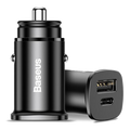 Автомобільне зарядне пристрій Baseus Square metal A+C 30W PPS QC4.0+ (USB+Type-C, 5A) Black