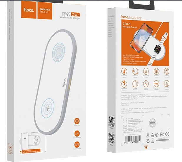 Бездротовий зарядний пристрій 2в1 Hoco CW20 (для Apple Watch, iPhone) White