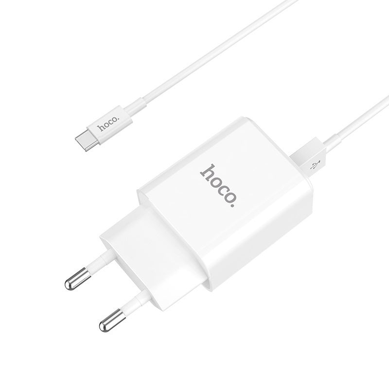 Мережевий зарядний пристрій Hoco C62A Victoria з кабелем Type-C (2USB, 2.1A) Білий