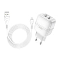 Мережевий зарядний пристрій Hoco C77A (2USB) з кабелем Lightning Білий