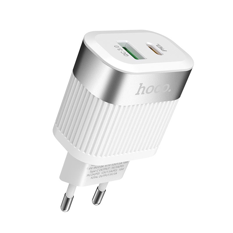 Мережевий зарядний пристрій Hoco C58A Prominent PD+QC3.0 White