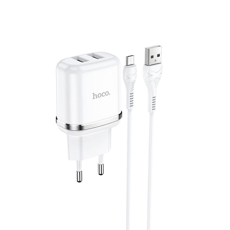 Мережевий зарядний пристрій Hoco N4 (комплект з кабелем MicroUSB) 2USB, 2,4A Білий