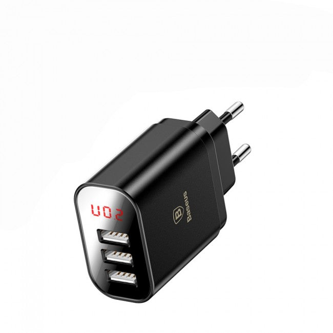 Мережевий зарядний пристрій Baseus Mirror Lake Intelligent Digital Display (3USB, 3.4A) Чорний