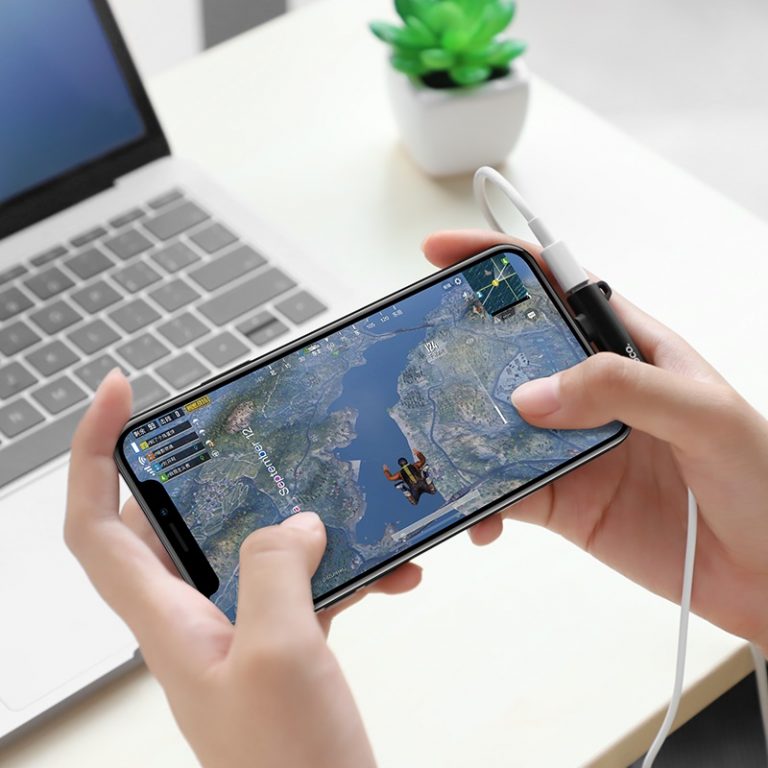 Переходник Hoco LS21 (з Lightning на Lightning та 3.5mm audio) Black