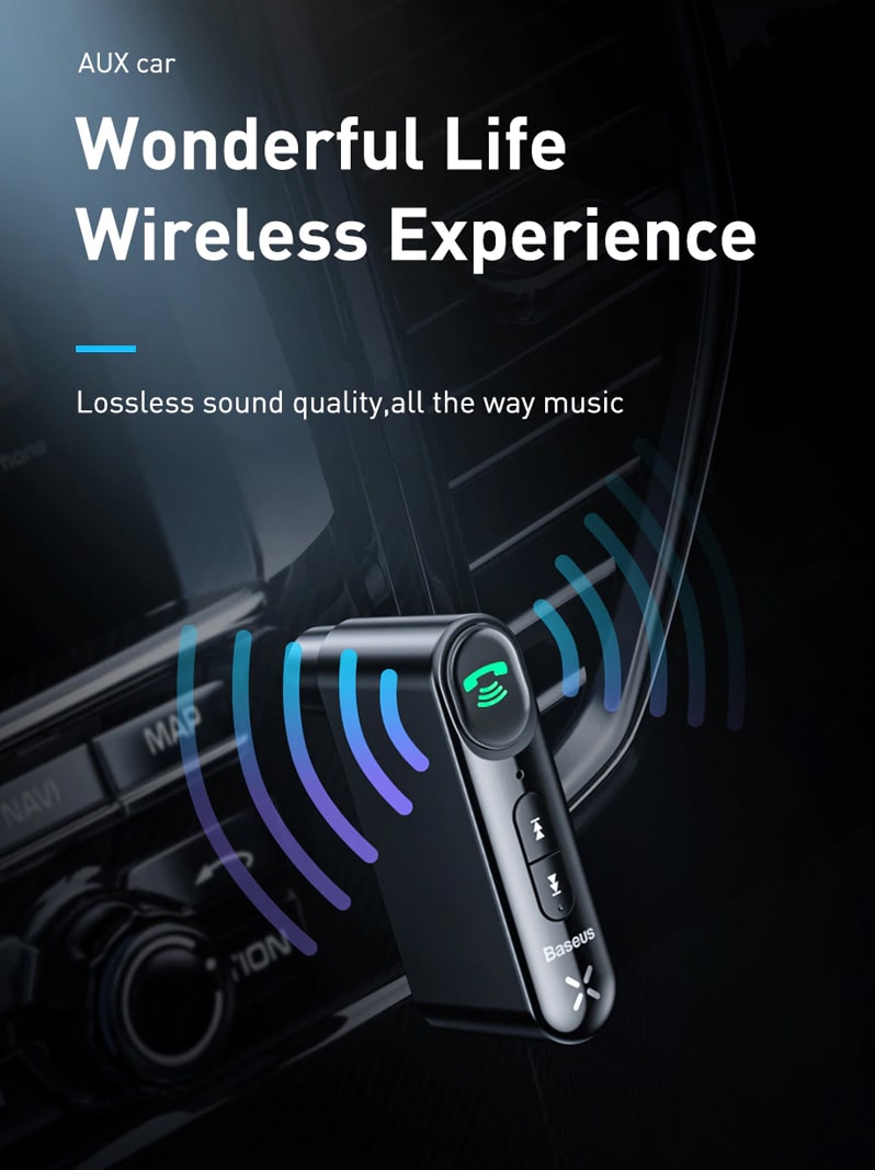 Автомобильный аудио Bluetooth ресивер Baseus Qiyin AUX Black