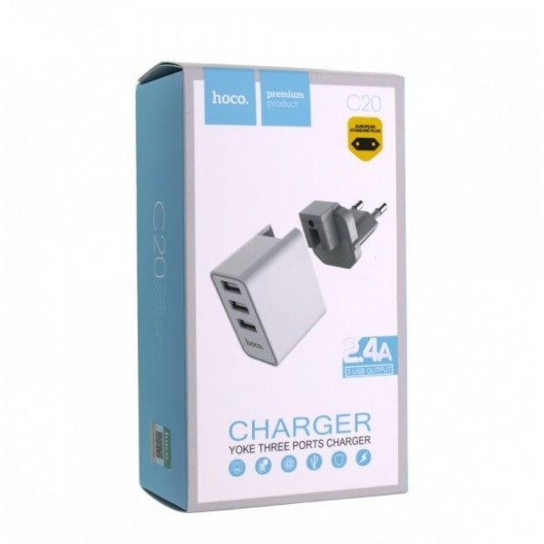 Мережевий зарядний пристрій HOCO C20 YOKE 3 USB White