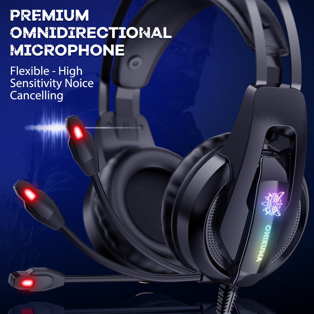 Навушники ігрові Onikuma K16 з мікрофоном і RGB підсвічуванням Black