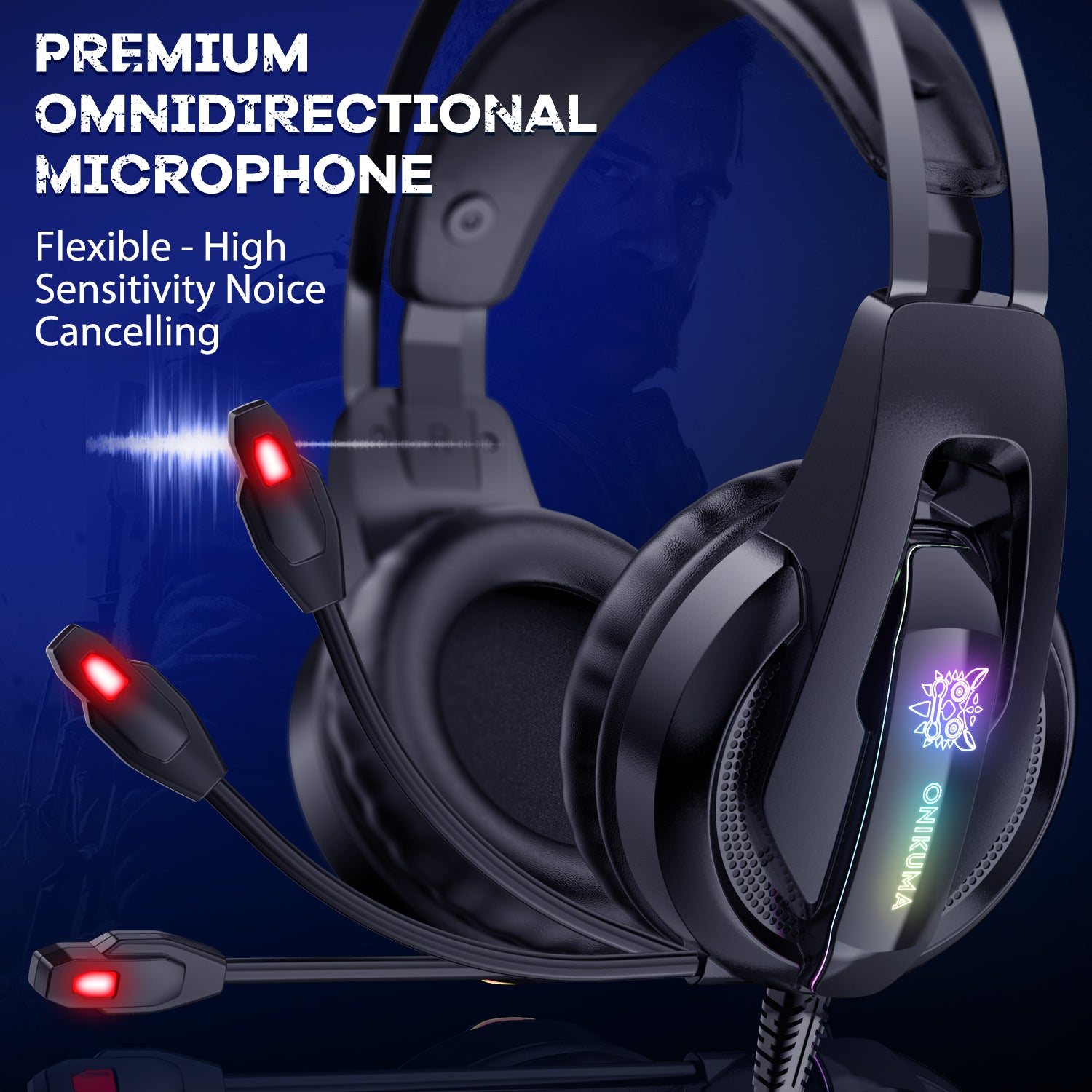 Навушники ігрові Onikuma K16 з мікрофоном і RGB підсвічуванням Black
