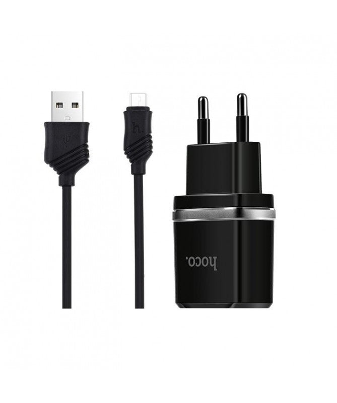 Мережевий зарядний пристрій HOCO C12 2USB 2.4A + Кабель Micro Usb White