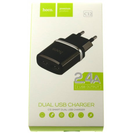 Мережевий зарядний пристрій HOCO C12 2USB 2.4A Black