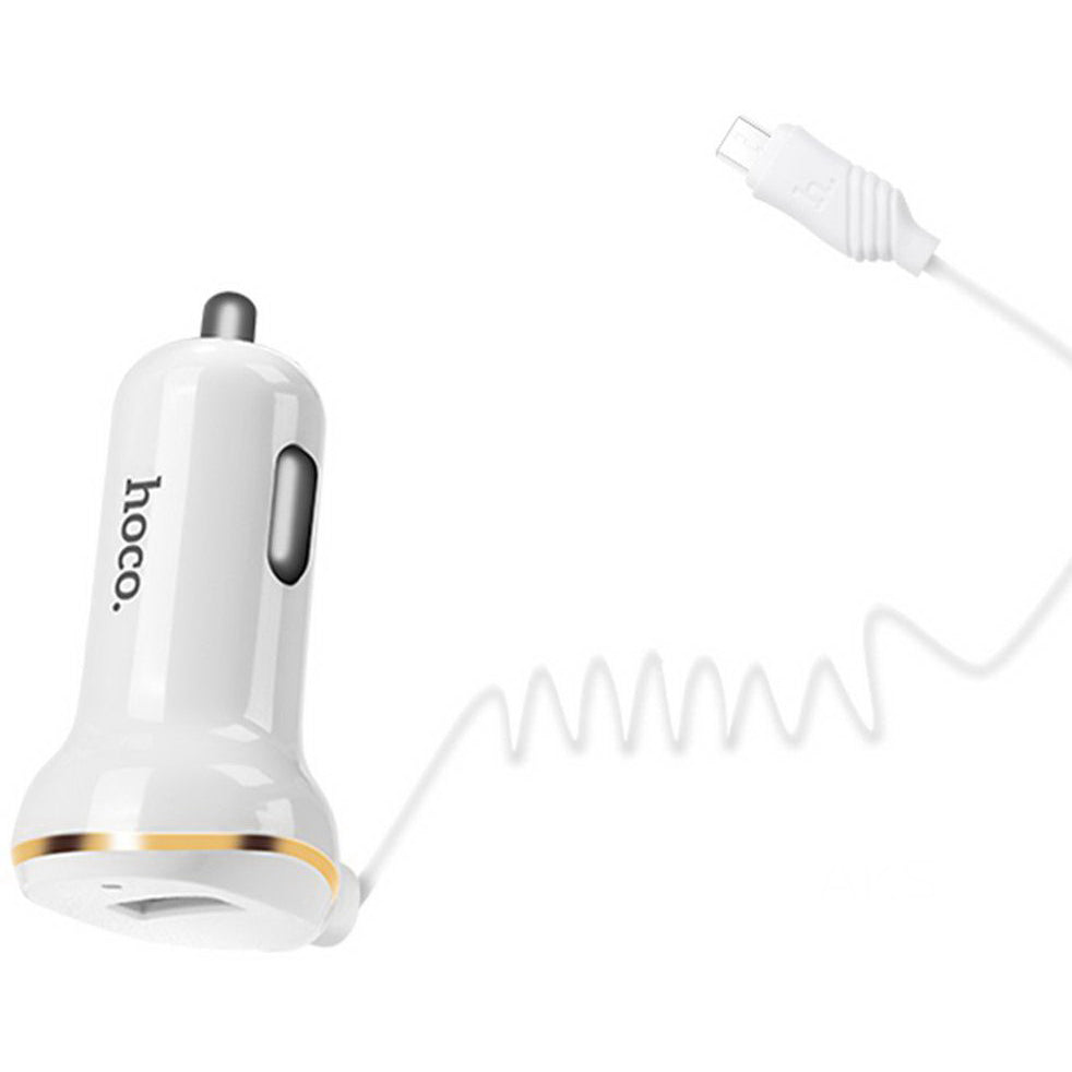 Автомобільне зарядне пристрій Hoco Z14 + Micro USB Cable (1USB 3.4A) Білий