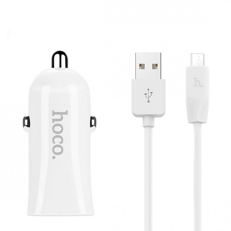 Автомобільне зарядне пристрій Hoco Z12 + Micro USB Cable (2USB 2.4A) Білий