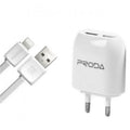 Мережевий зарядний пристрій Remax 2USB 2.1A + Lightning USB Cable RP-U21 White