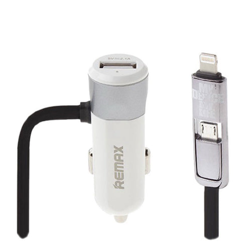 Автомобільний зарядний пристрій Remax Fast 8 RCC102 з кабелем 2 in 1 (1USB 3.4А) Срібний