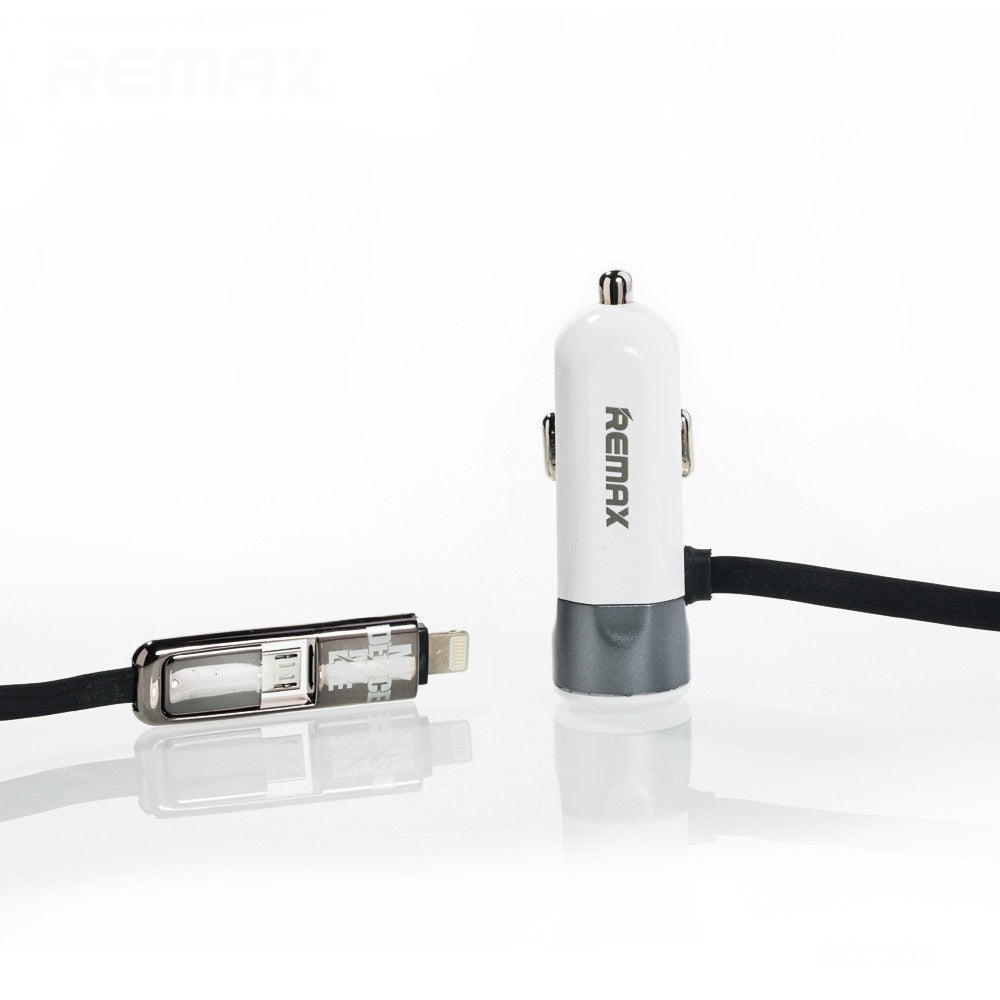 Автомобільний зарядний пристрій Remax Fast 8 RCC102 з кабелем 2 in 1 (1USB 3.4А) Срібний