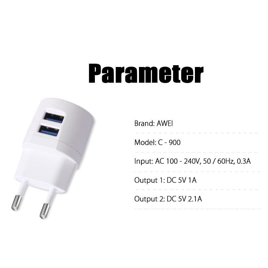 Мережеве зарядне пристрій Awei C-900 (2USB 1.2A) Білий