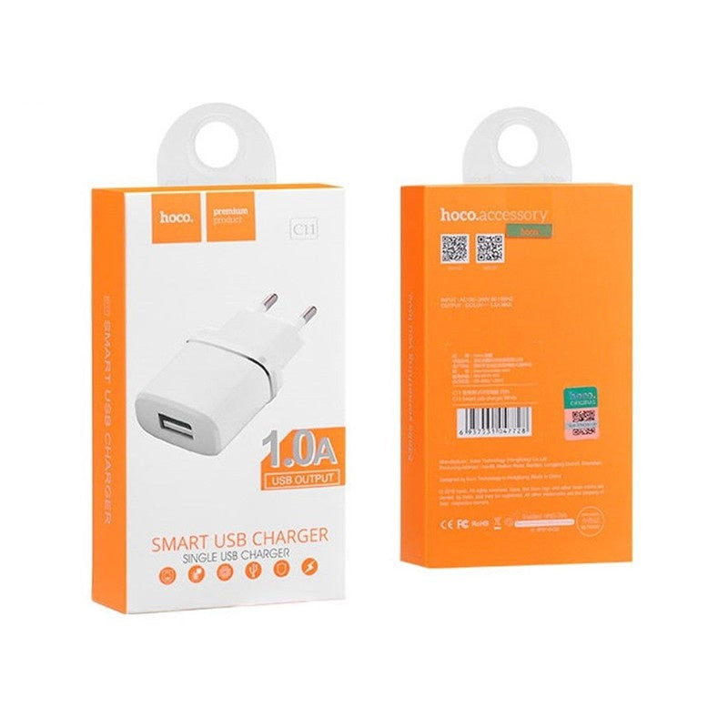 Мережеве зарядне пристрій Hoco C11 (1USB 1A) White