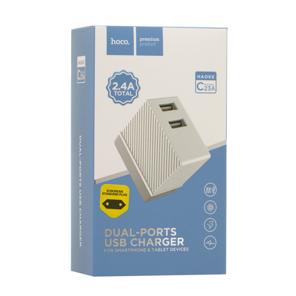 Мережеве зарядне пристрій Hoco C23A HAOKE (2USB 2.4А) White