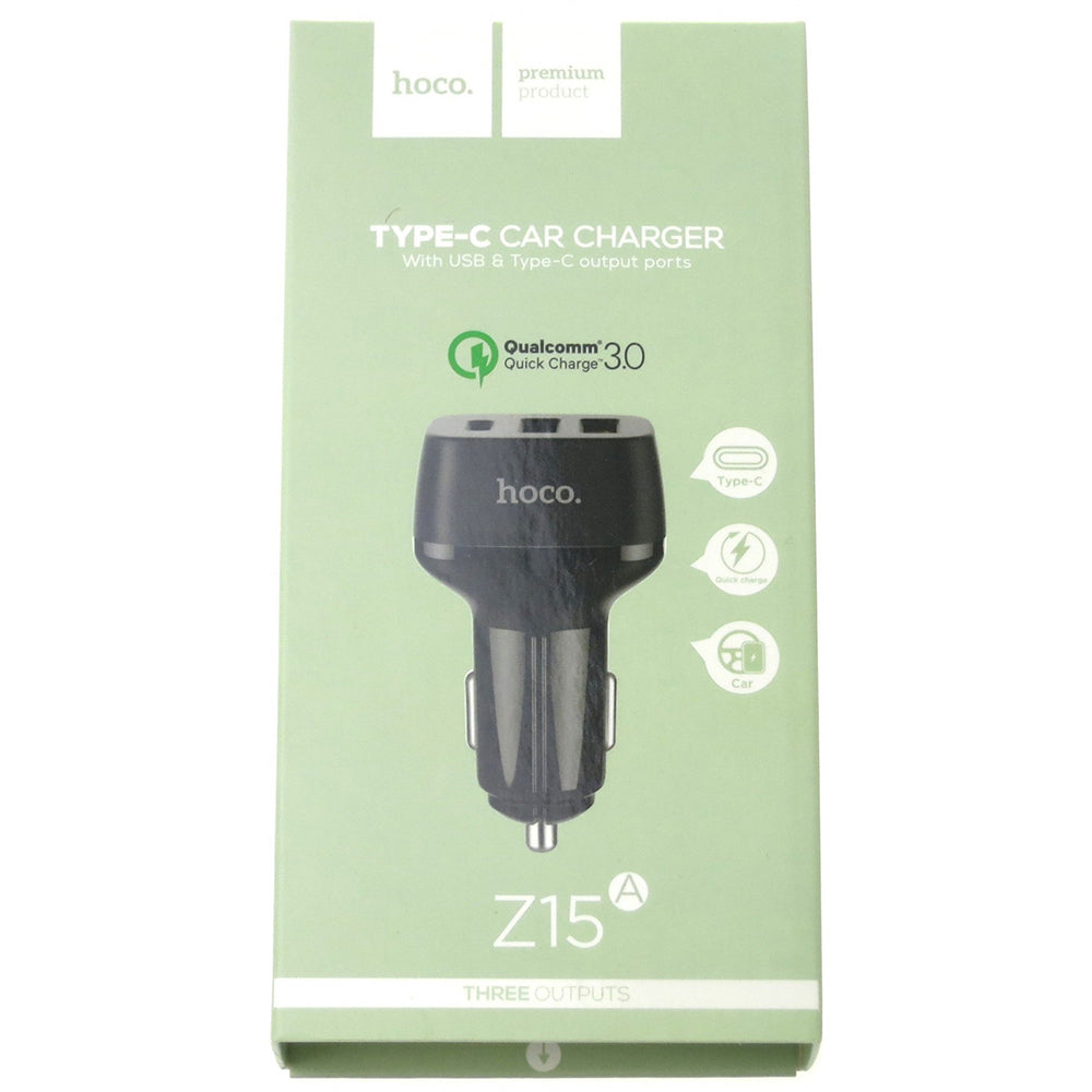 Автомобільне зарядне пристрій Hoco Z15A QC3.0 (2USB+Type-C 4.8А) Чорний