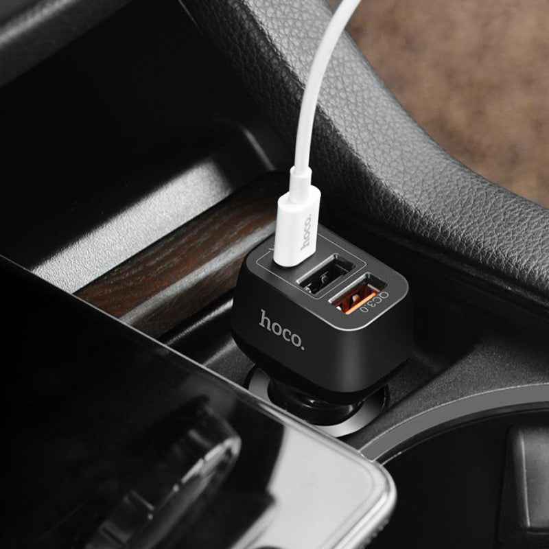 Автомобільне зарядне пристрій Hoco Z15A QC3.0 (2USB+Type-C 4.8А) Чорний