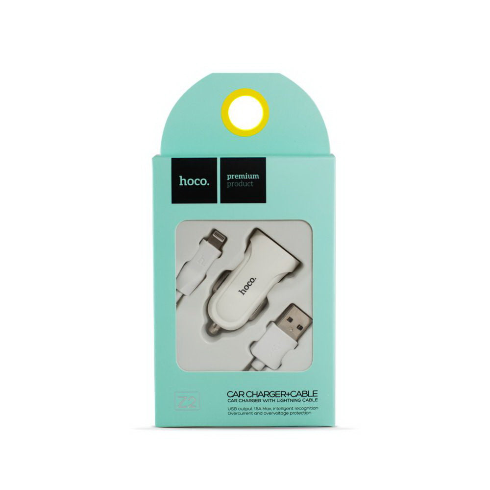 Автомобільне зарядне пристрій Hoco Z2 з Lightning USB (1USB 1.5А) Білий