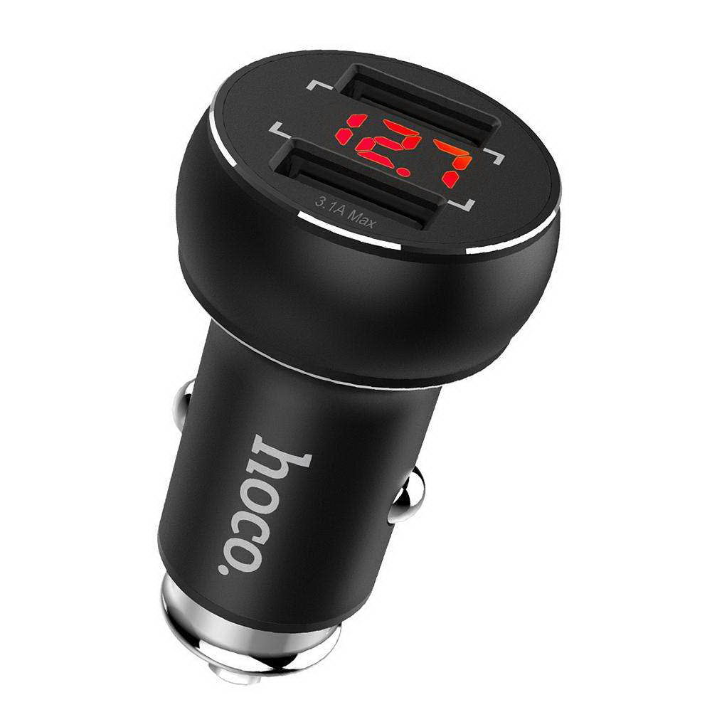 Автомобільний зарядний пристрій Hoco Z22 with display (2USB 3.1A) Чорний