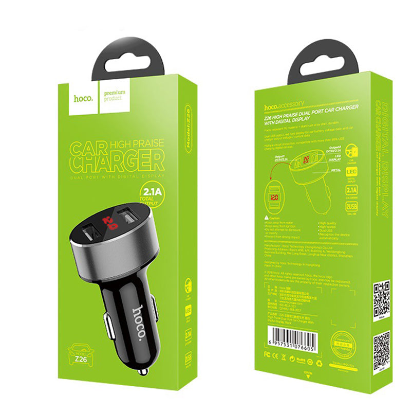 Автомобільне зарядне пристрій Hoco Z26 (2USB 2.1A) Metal Gray