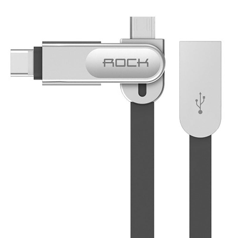 Кабель 2-in-1 Rock Type C+Micro USB Cobblestone 1M Чорний