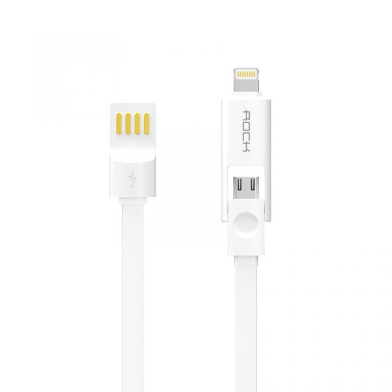 Кабель 2-in-1 Rock Micro USB+Lightning Flat 1M 2.1A Білий