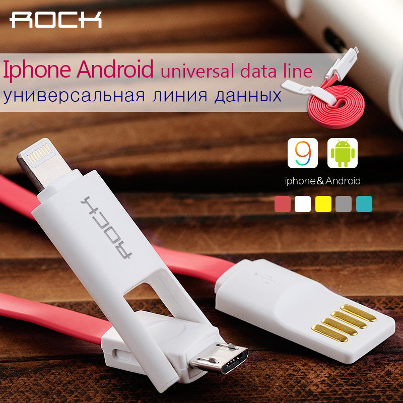 Кабель 2-in-1 Rock Micro USB+Lightning Flat 1M 2.1A Білий