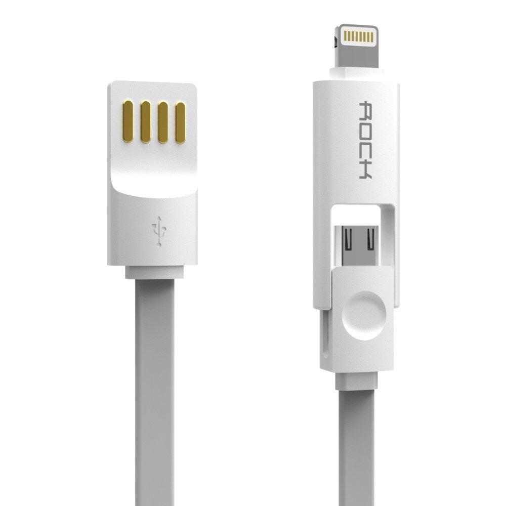 Кабель 2-in-1 Rock Micro USB+Lightning Flat 1M 2.1A Tarnish