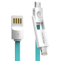Кабель 2-in-1 Rock Micro USB+Lightning Flat 1M 2.1A Синій