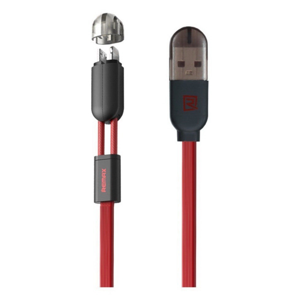 Кабель 2-in-1 Remax RC-025T Twins Cable Lightning-microUSB-USB 1m Червоний