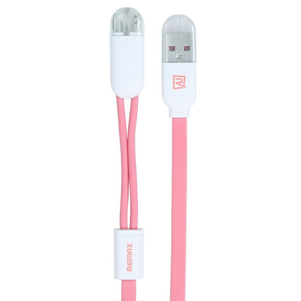 Кабель 2-in-1 Remax RC-025T Twins Cable Lightning-microUSB-USB 1m Рожевий