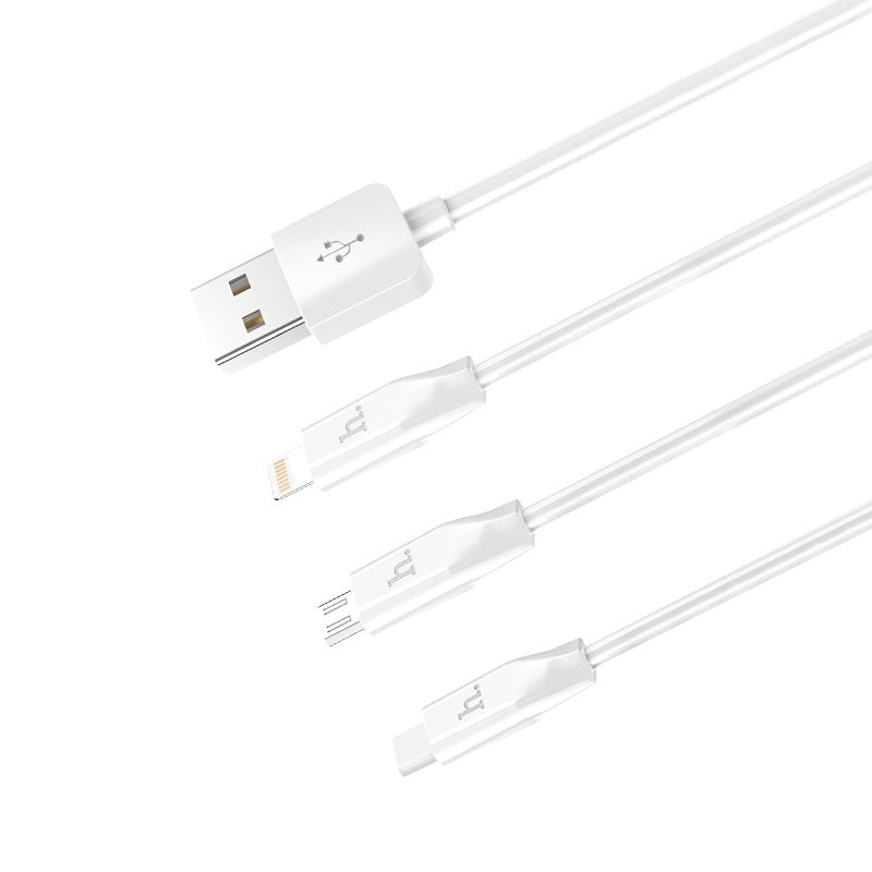 Кабель 3-in-1 Hoco X1 Apple+Micro+Type-C 1M Білий
