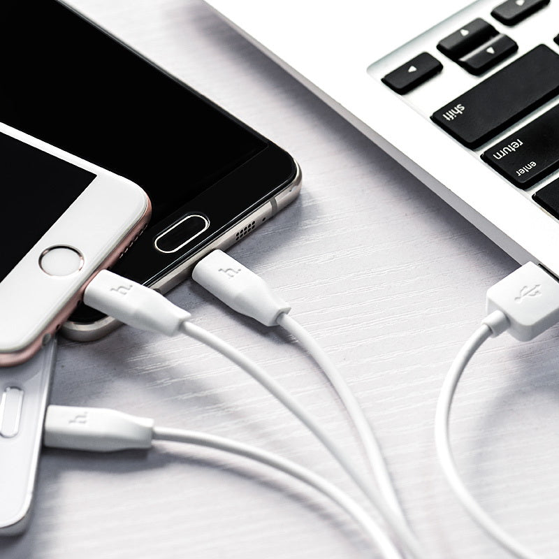 Кабель 3-in-1 Hoco X1 Apple+Micro+Type-C 1M Білий
