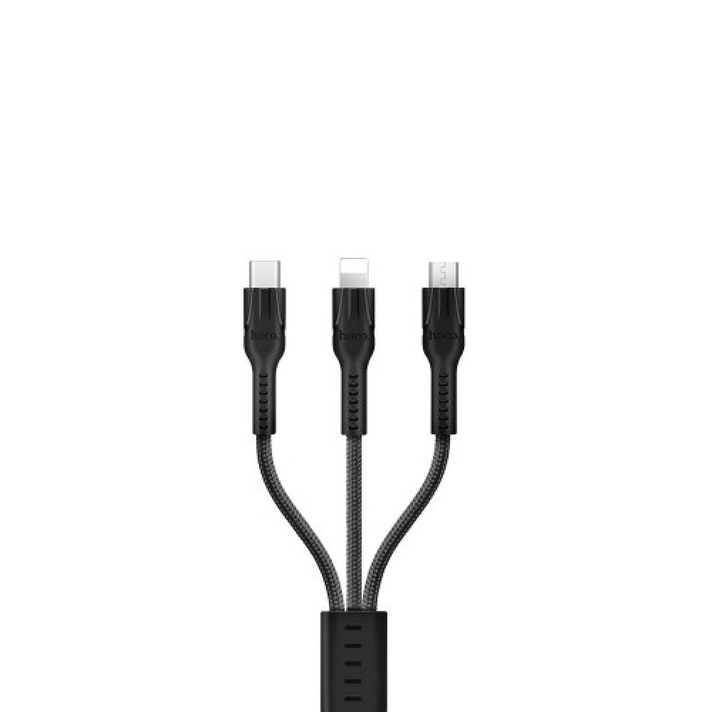 Кабель 3-in-1 Hoco U31 Benay One Pull Three Lightning+Micro+Type-C Чорний