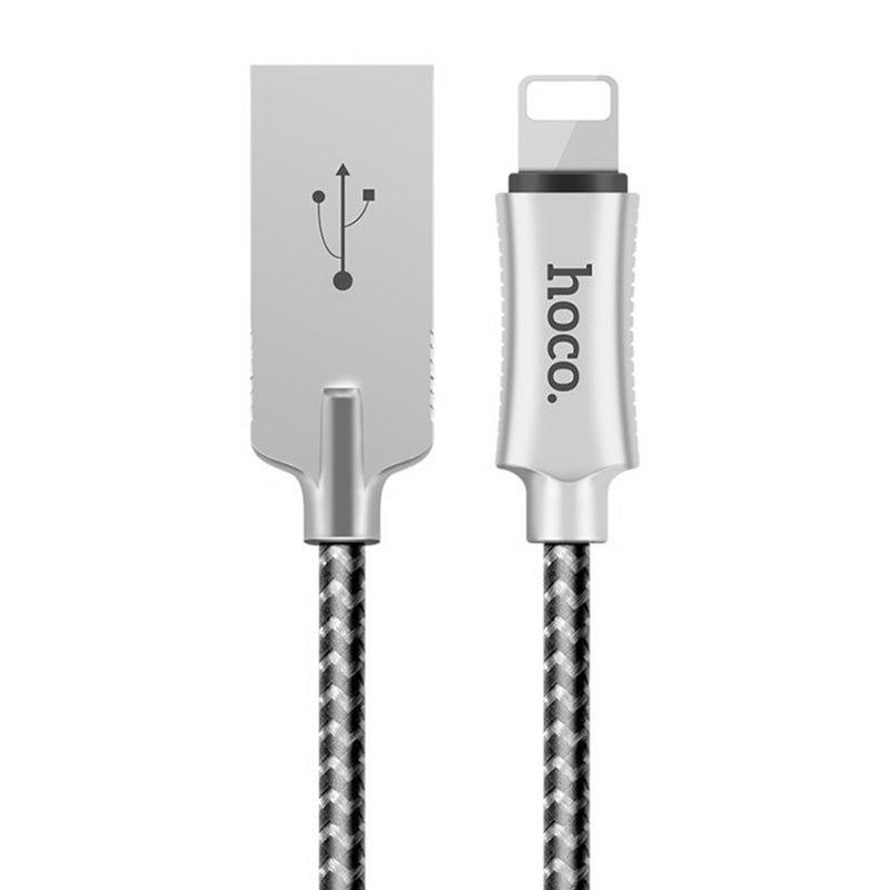 Кабель Hoco U10 Zinc Alloy Reflective Knitted Lightning-USB 1m Чорний