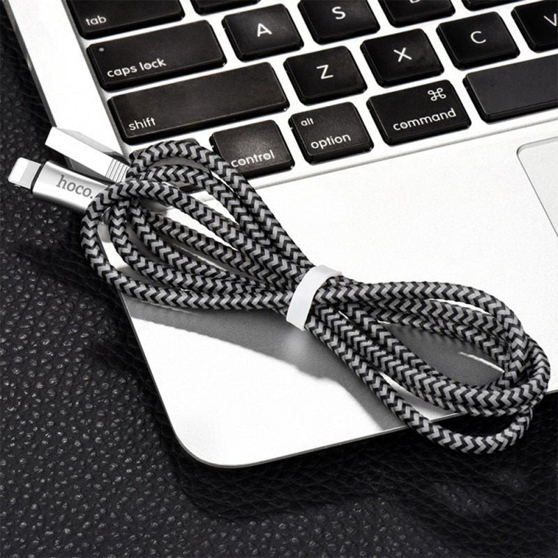 Кабель Hoco U10 Zinc Alloy Reflective Knitted Lightning-USB 1m Чорний