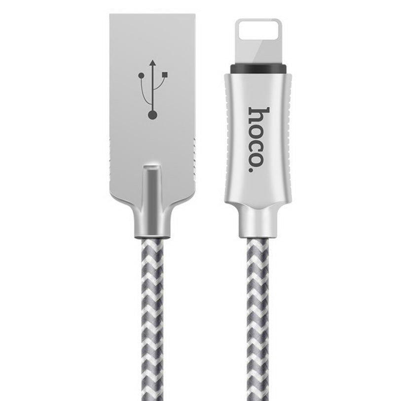 Кабель Hoco U10 Zinc Alloy Reflective Knitted Lightning-USB 1m Silver